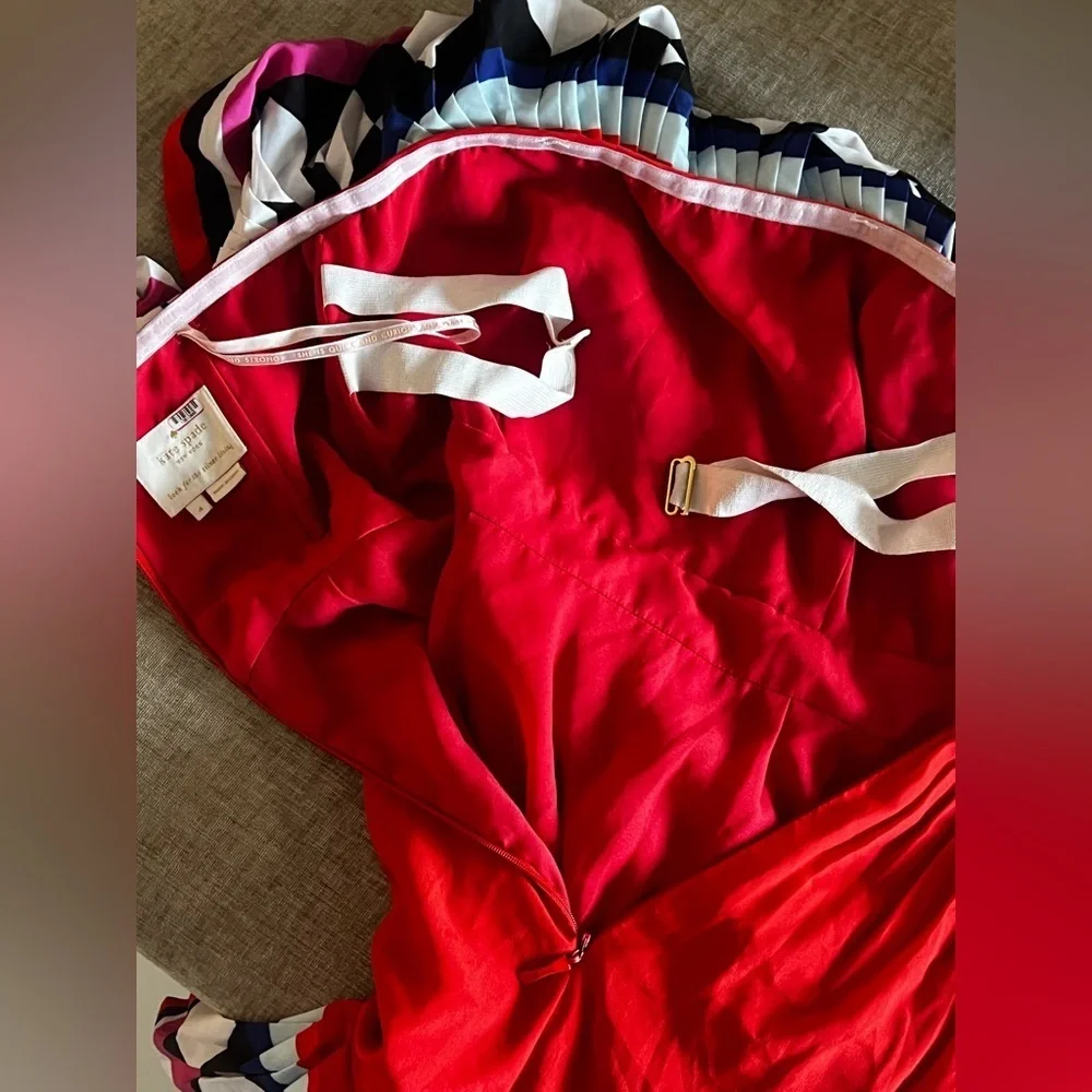 kate spade new york, Geo Border Pleated Dress, Red Strapless size 4